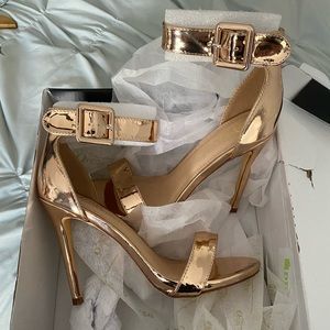 Rose gold patent heels